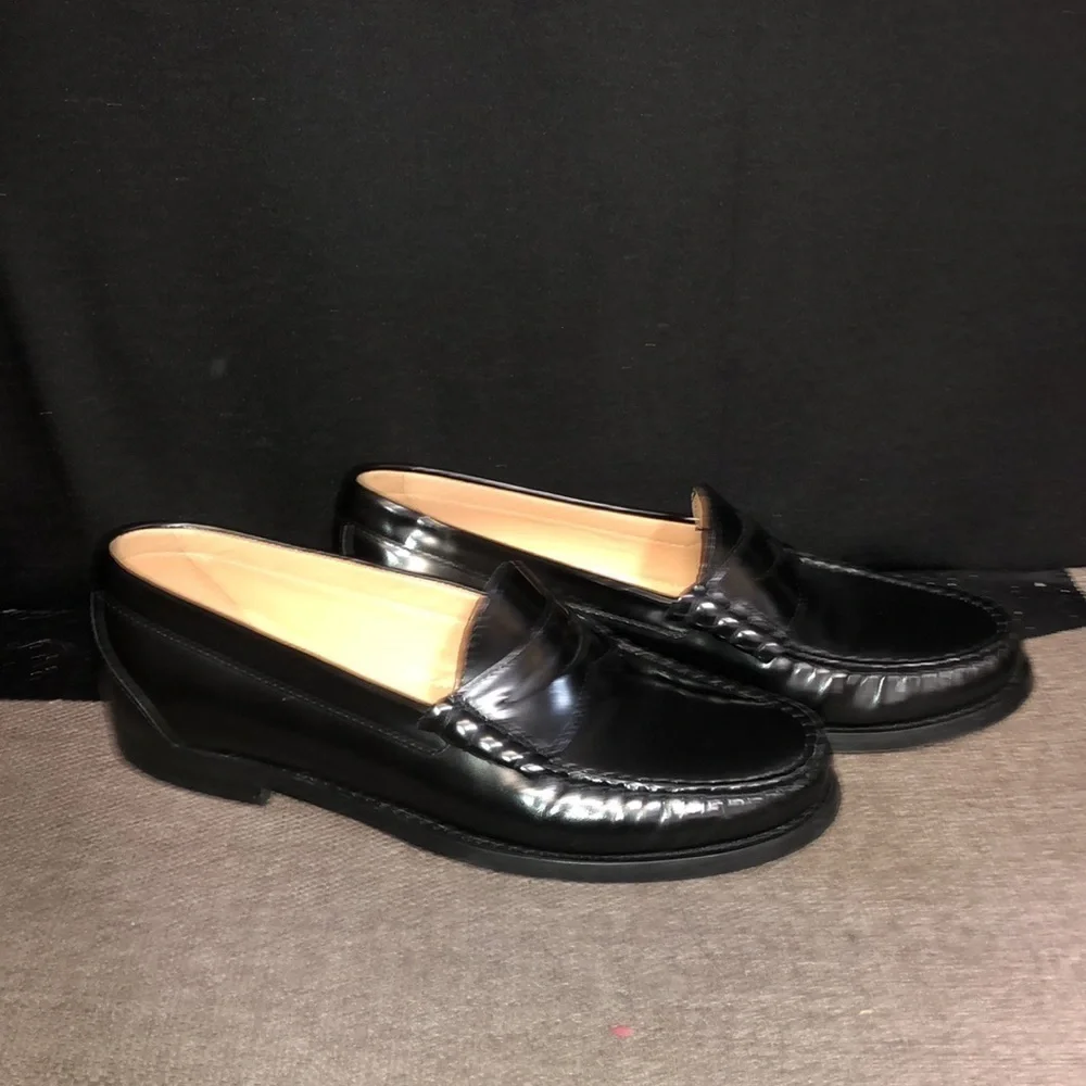 J. Crew Black Leather Penny Loafers with Tan Lining